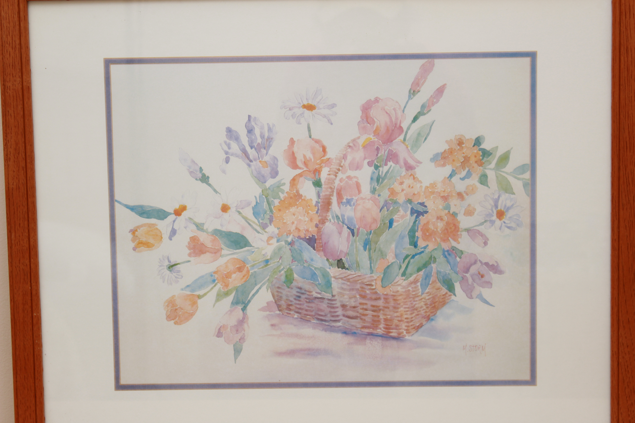 Pair of Floral Offset Lithograph Prints after Watercolor Paintings