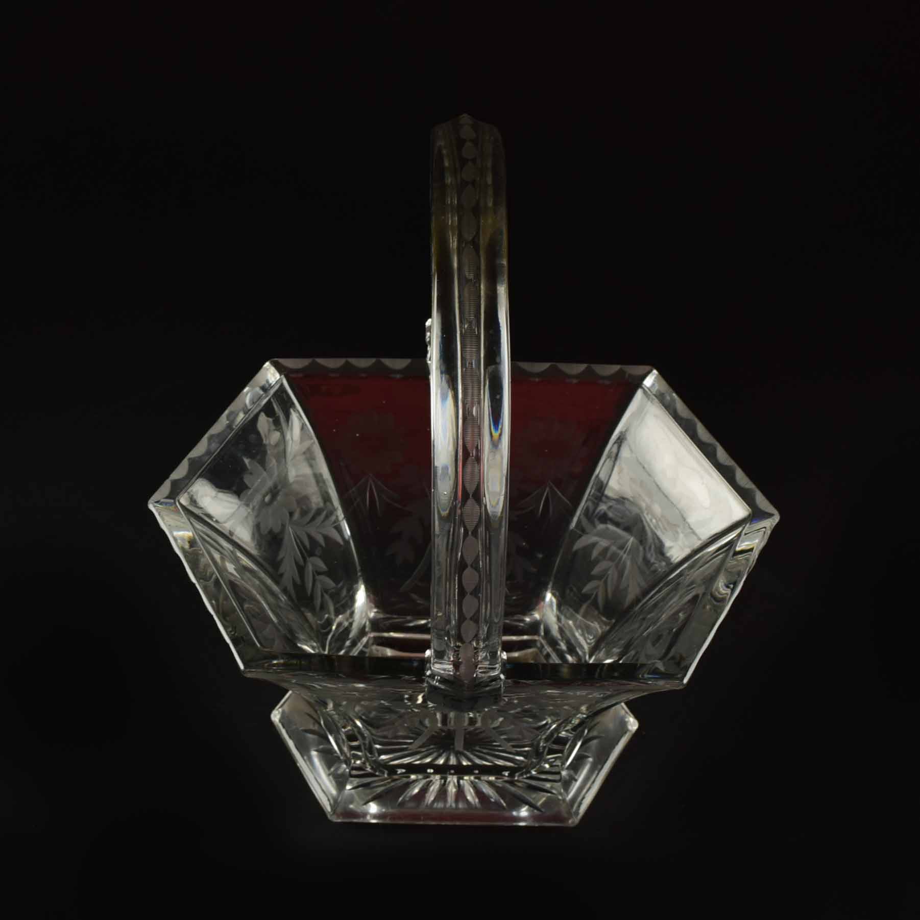 Vintage Heisey Etched Glass Basket