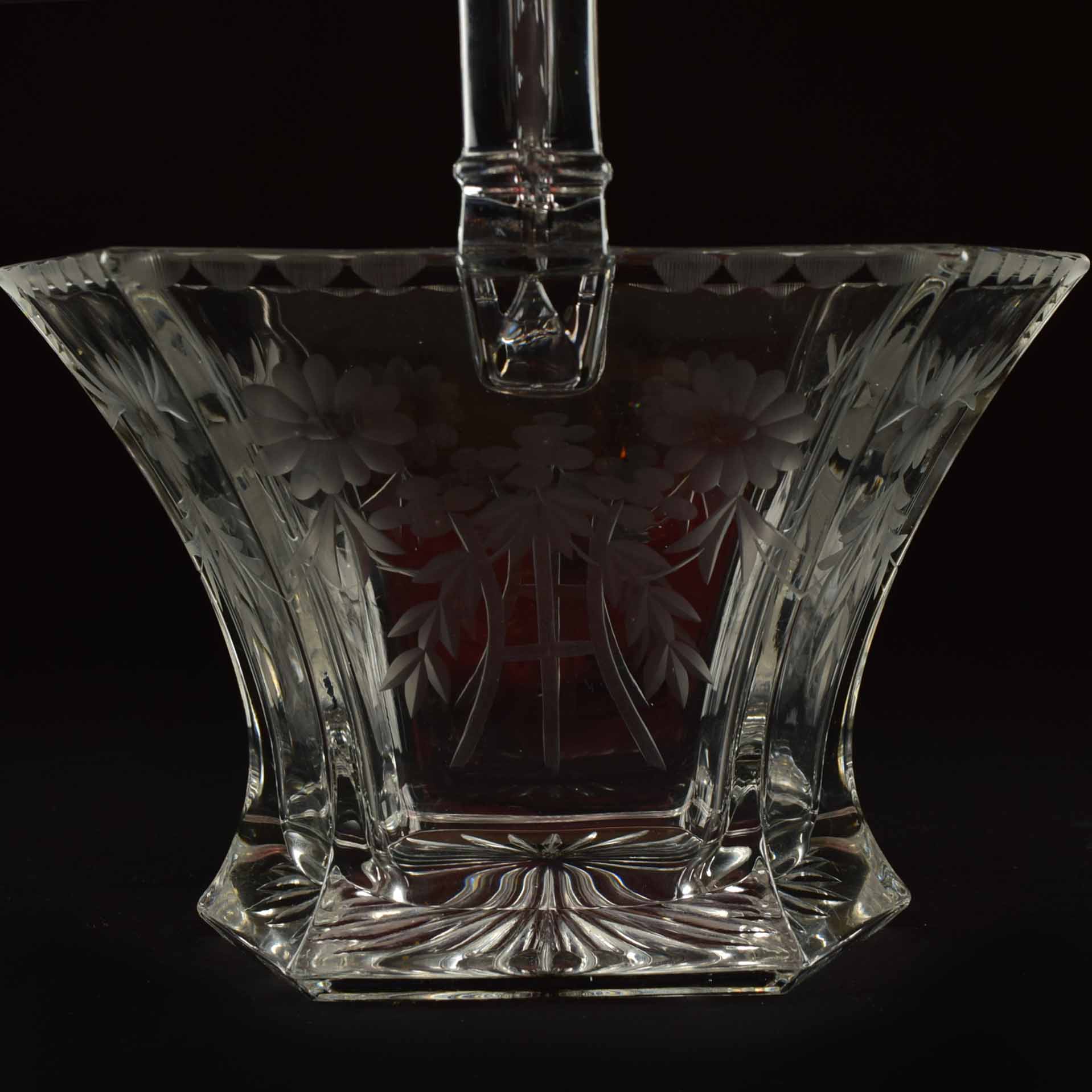 Vintage Heisey Etched Glass Basket