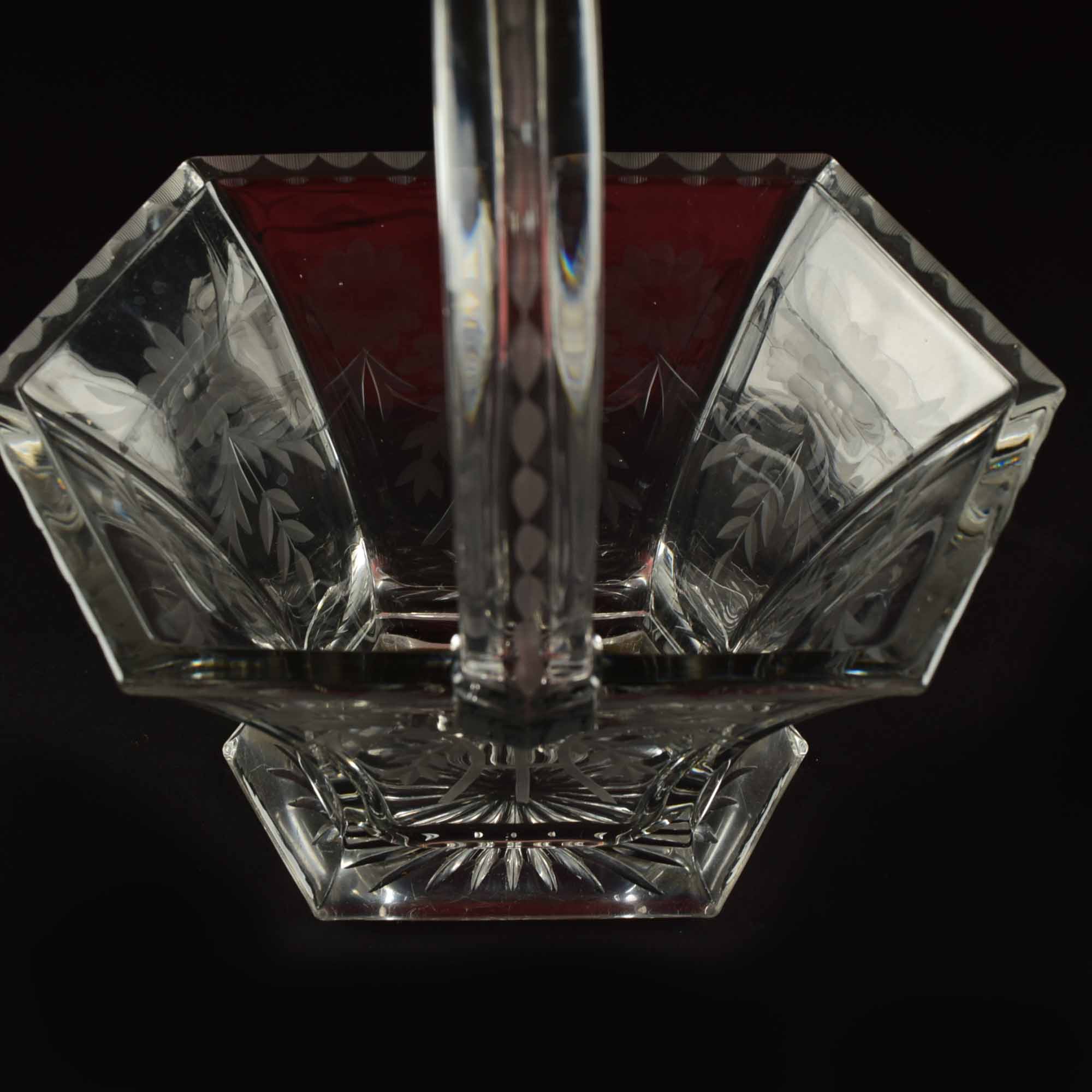 Vintage Heisey Etched Glass Basket