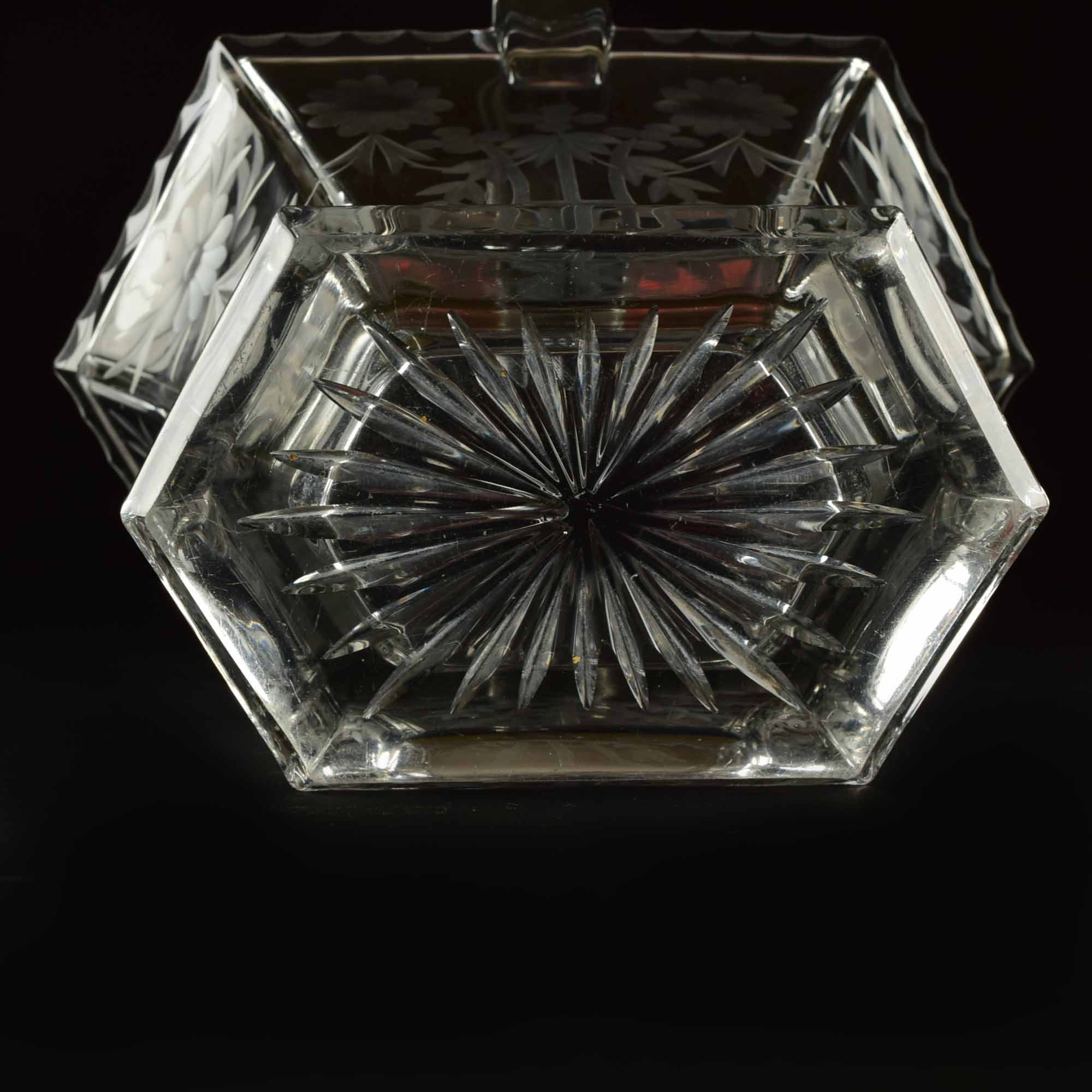 Vintage Heisey Etched Glass Basket