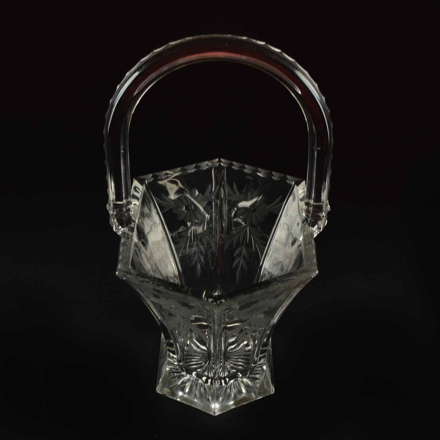 Vintage Heisey Etched Glass Basket