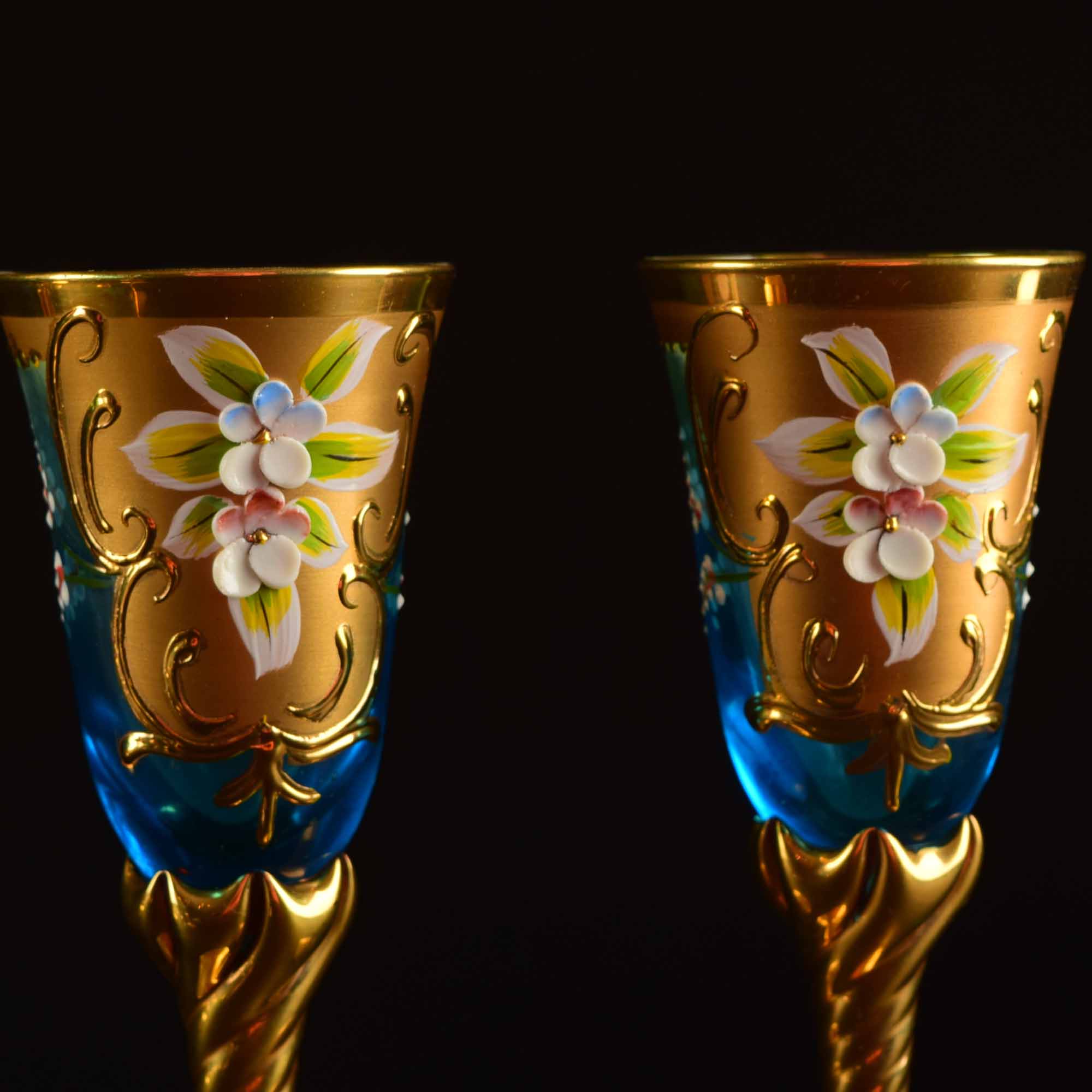 Venetian Turquoise Glass Wine Flagon and Six Stem Glasses