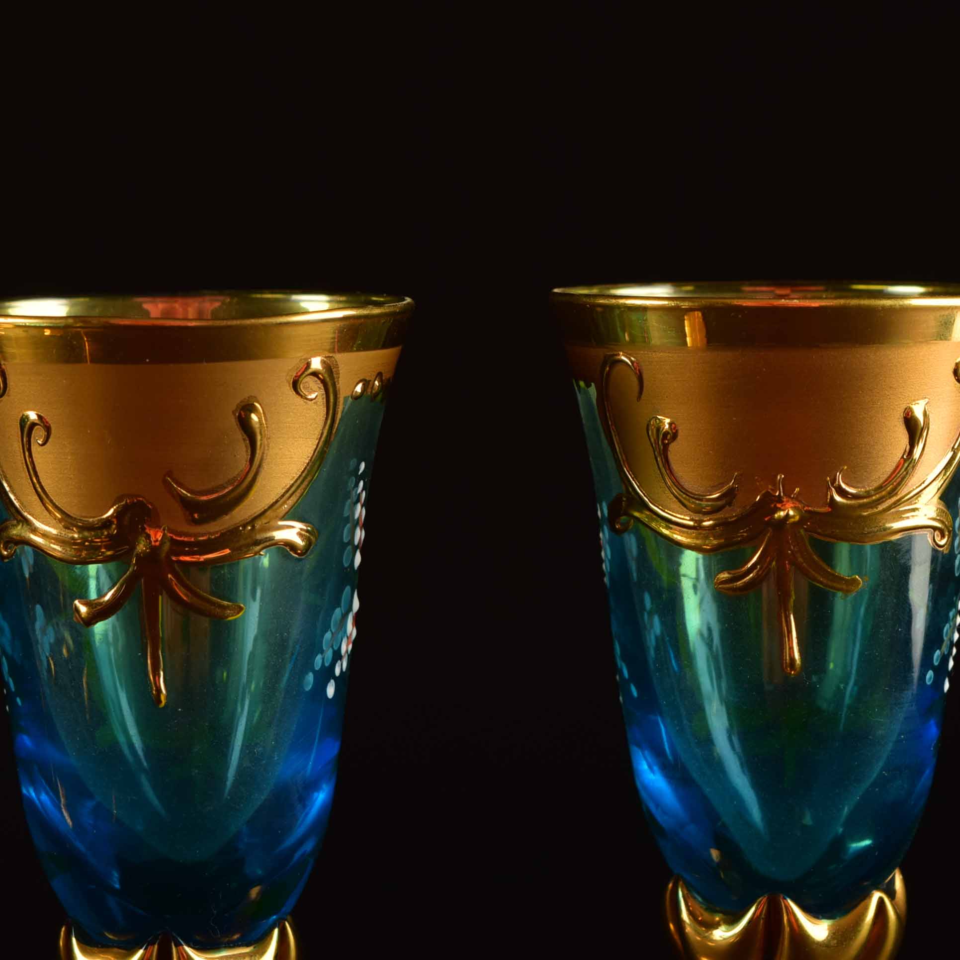 Venetian Turquoise Glass Wine Flagon and Six Stem Glasses