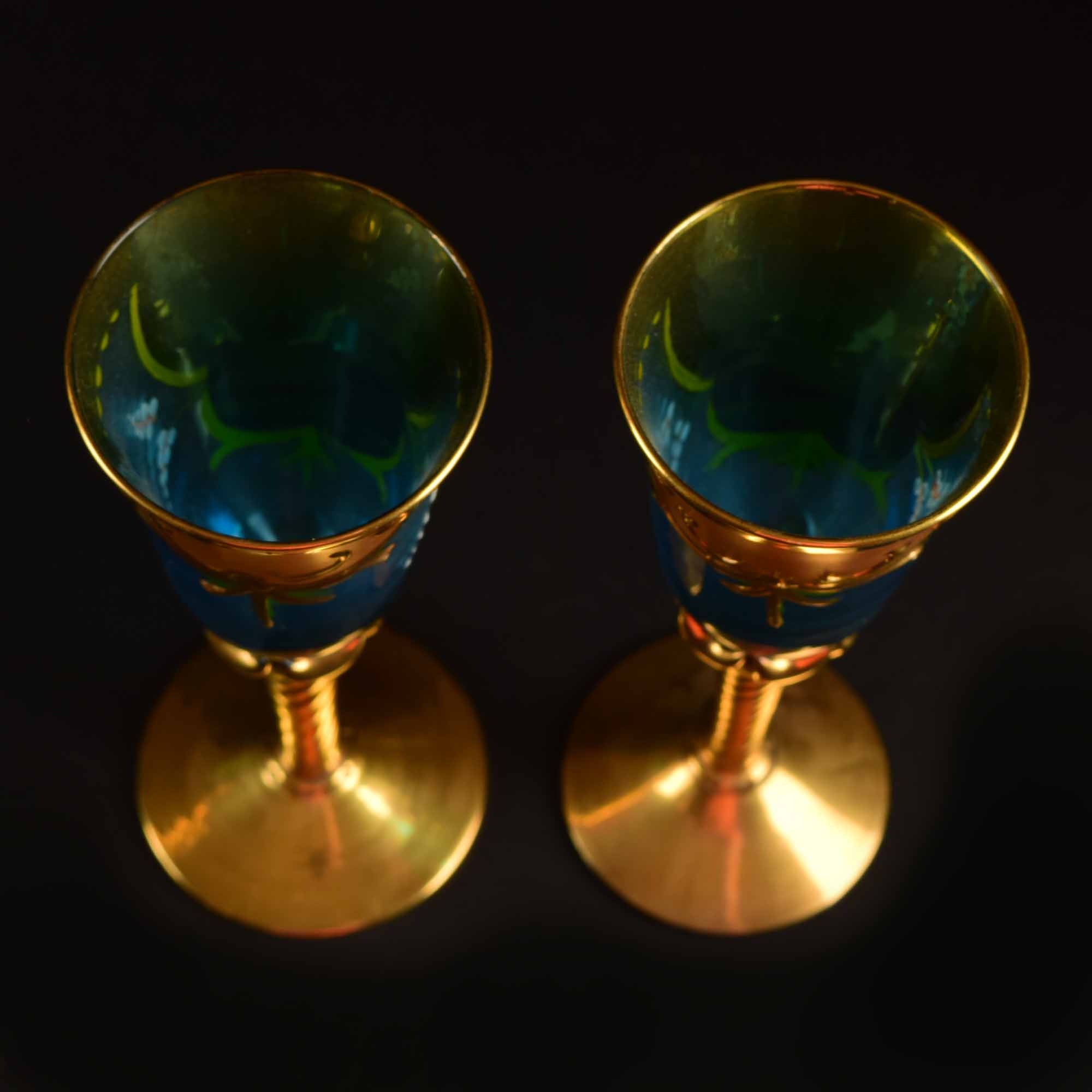 Venetian Turquoise Glass Wine Flagon and Six Stem Glasses