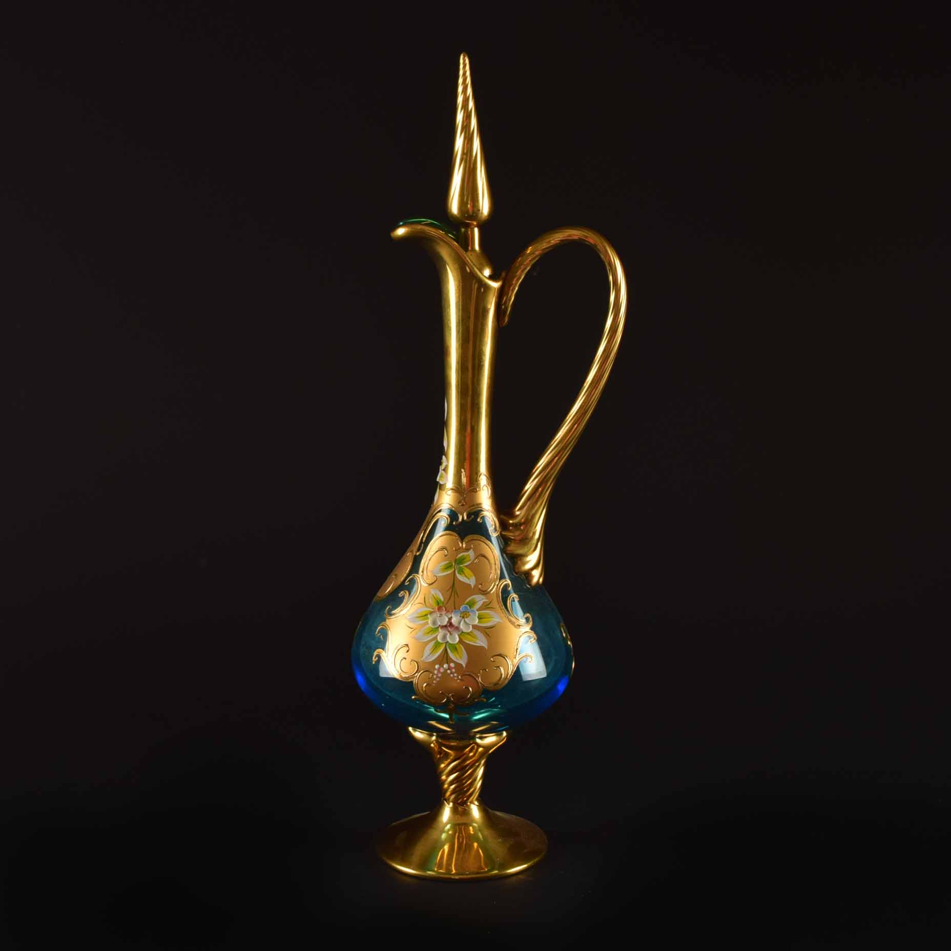 Venetian Turquoise Glass Wine Flagon and Six Stem Glasses