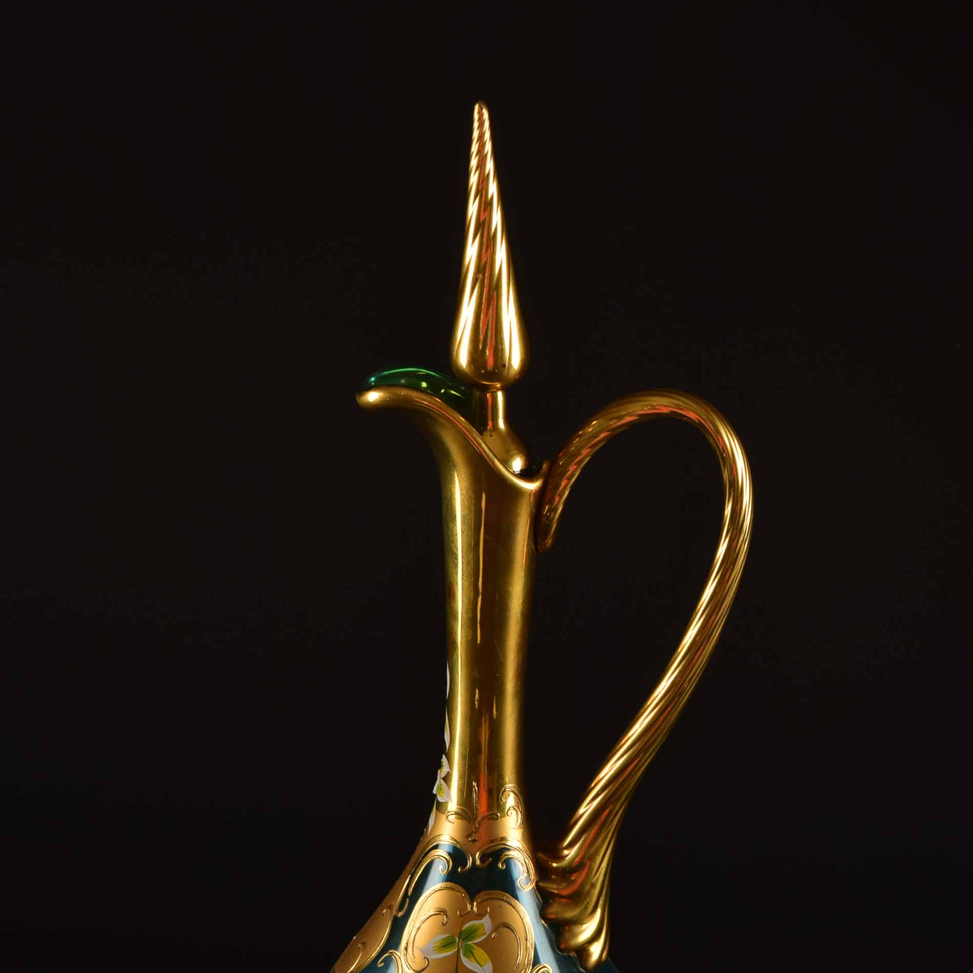 Venetian Turquoise Glass Wine Flagon and Six Stem Glasses