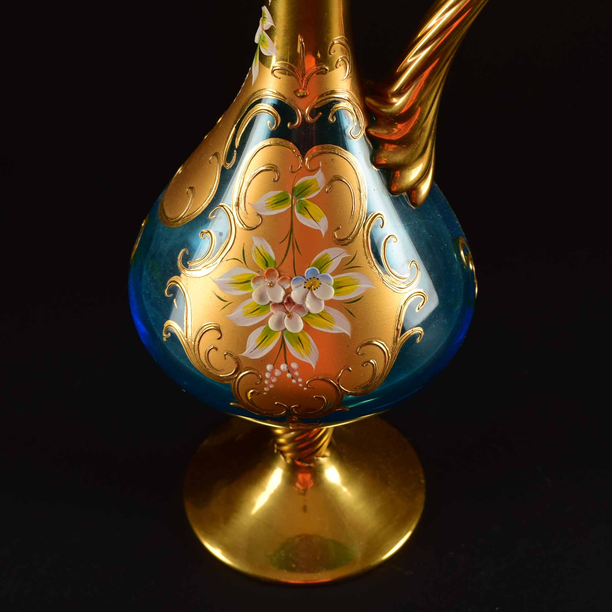 Venetian Turquoise Glass Wine Flagon and Six Stem Glasses