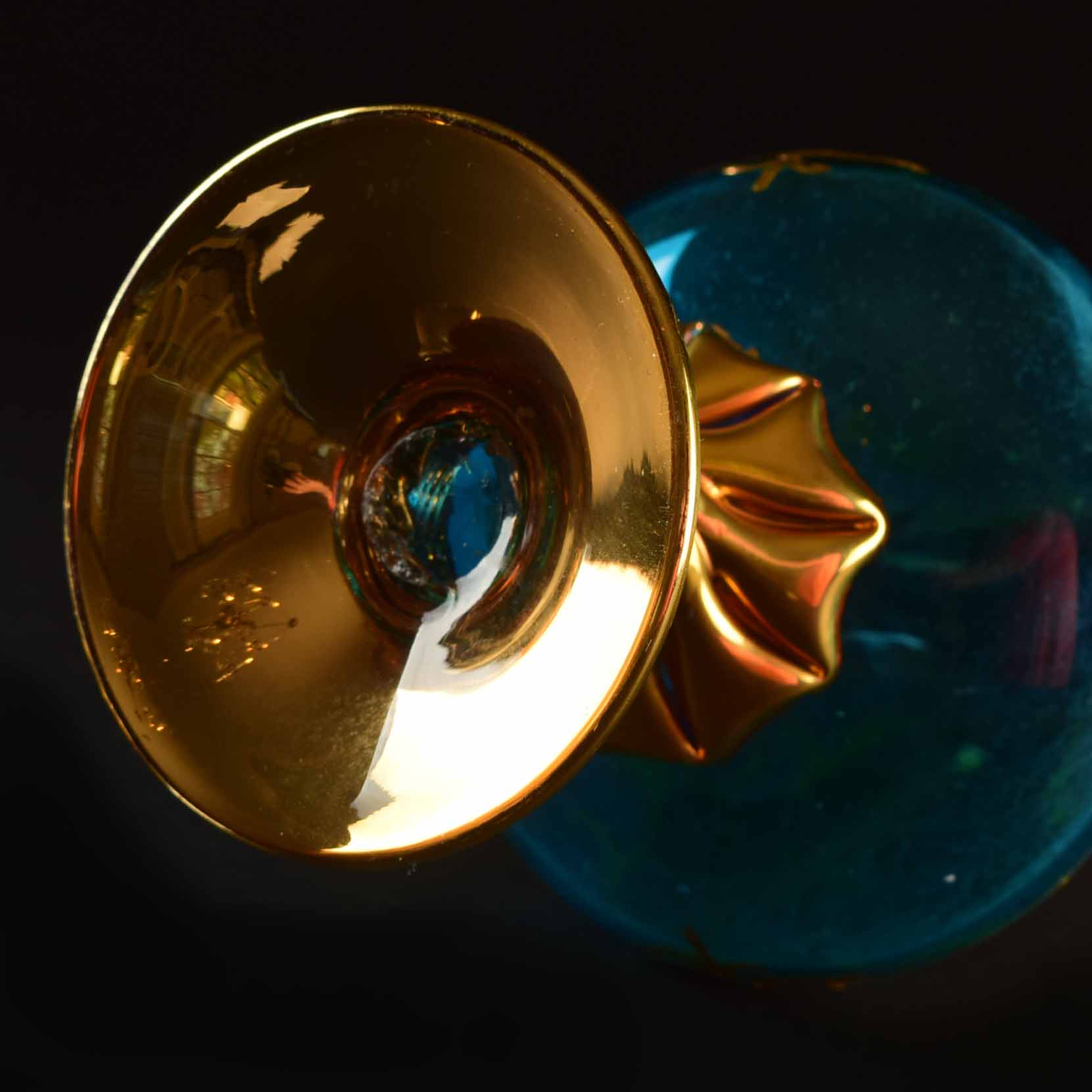 Venetian Turquoise Glass Wine Flagon and Six Stem Glasses