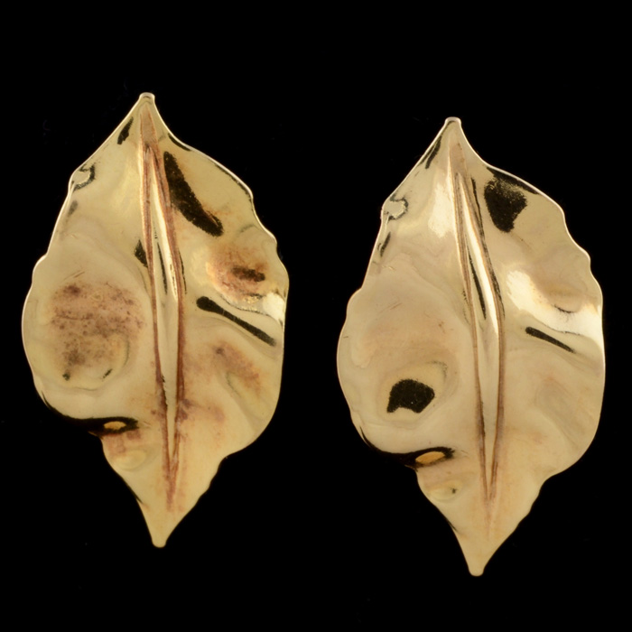 14K Yellow Gold Foliate Earrings with Post Backs