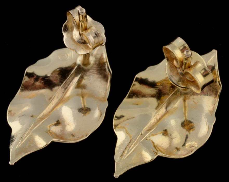 14K Yellow Gold Foliate Earrings with Post Backs