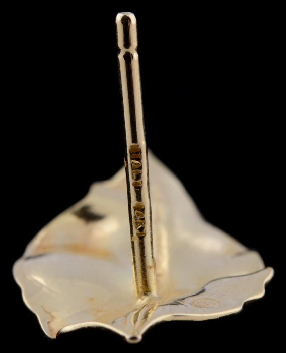 14K Yellow Gold Foliate Earrings with Post Backs