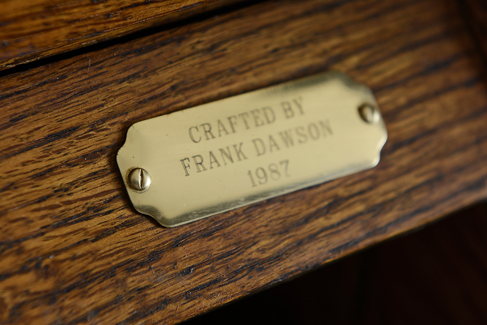 Oak Rolltop Desk with Sliding Glass Door Cabinet