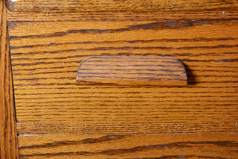 Oak Rolltop Desk with Sliding Glass Door Cabinet