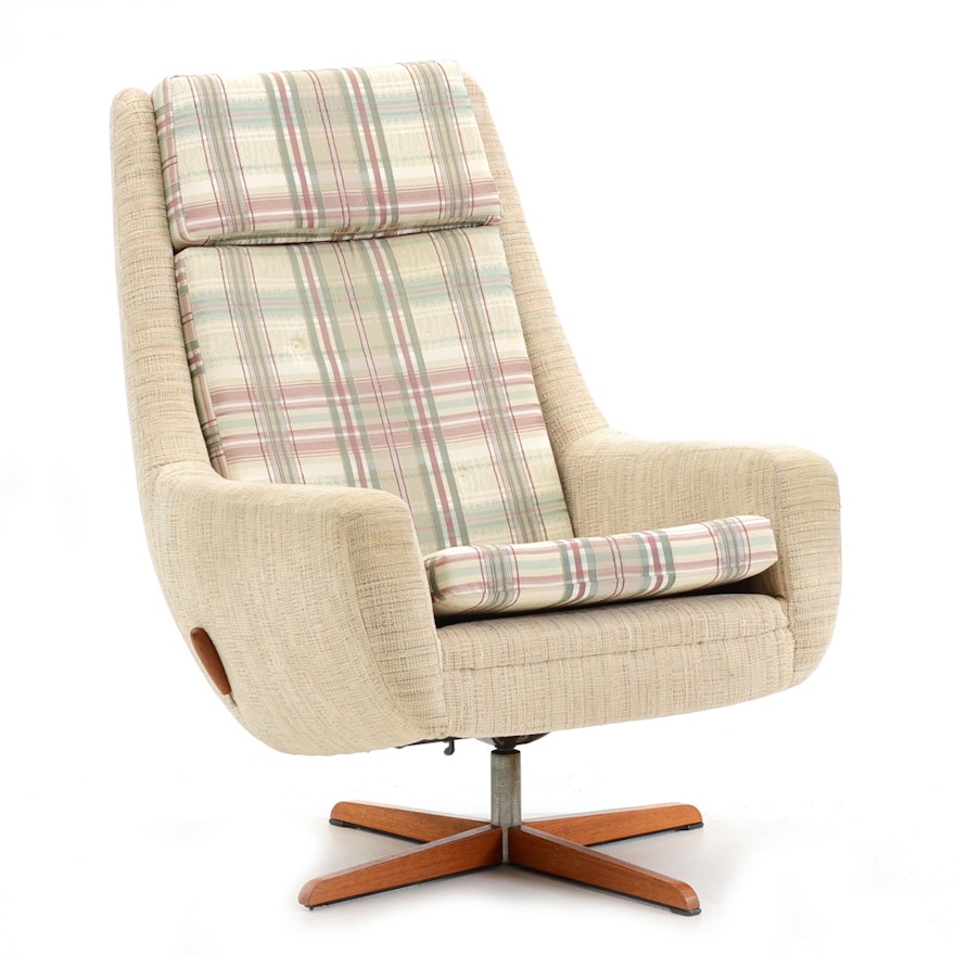 Mid-Century Modern Upholstered Reclining Swivel Chair