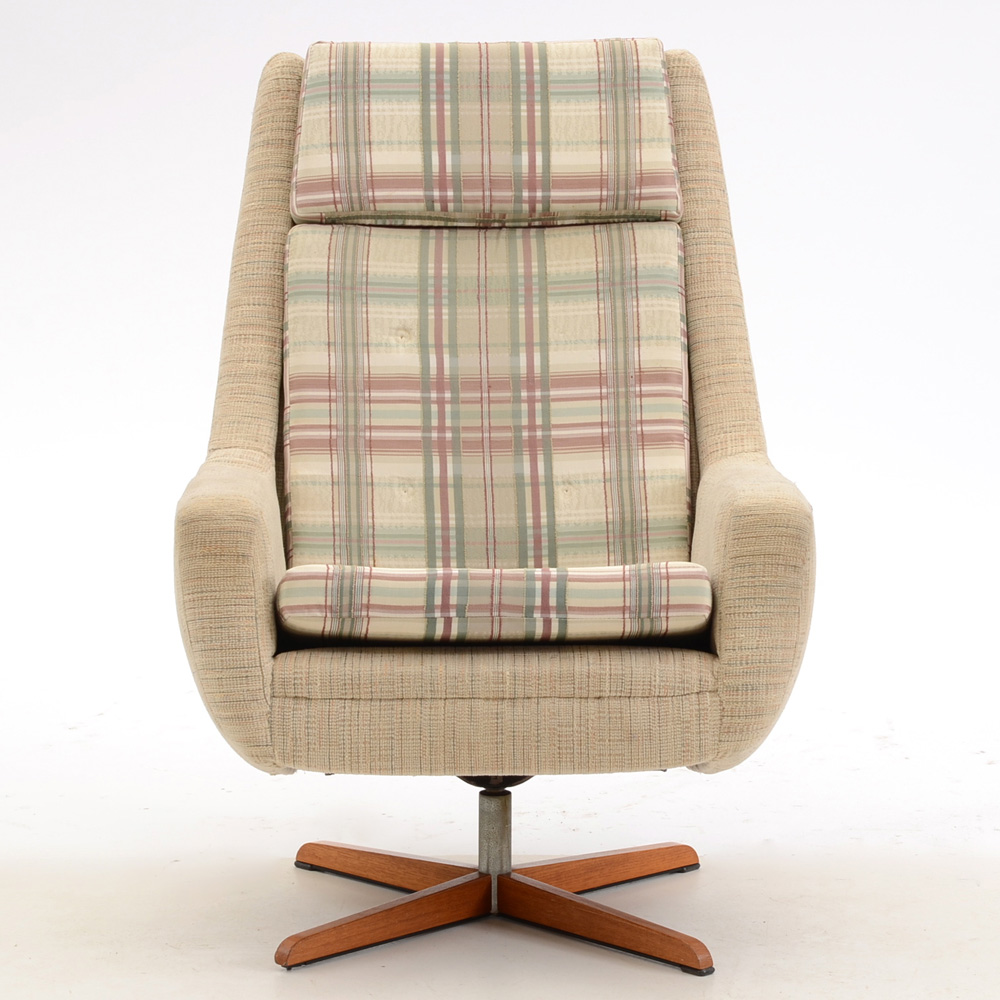 Mid-Century Modern Upholstered Reclining Swivel Chair