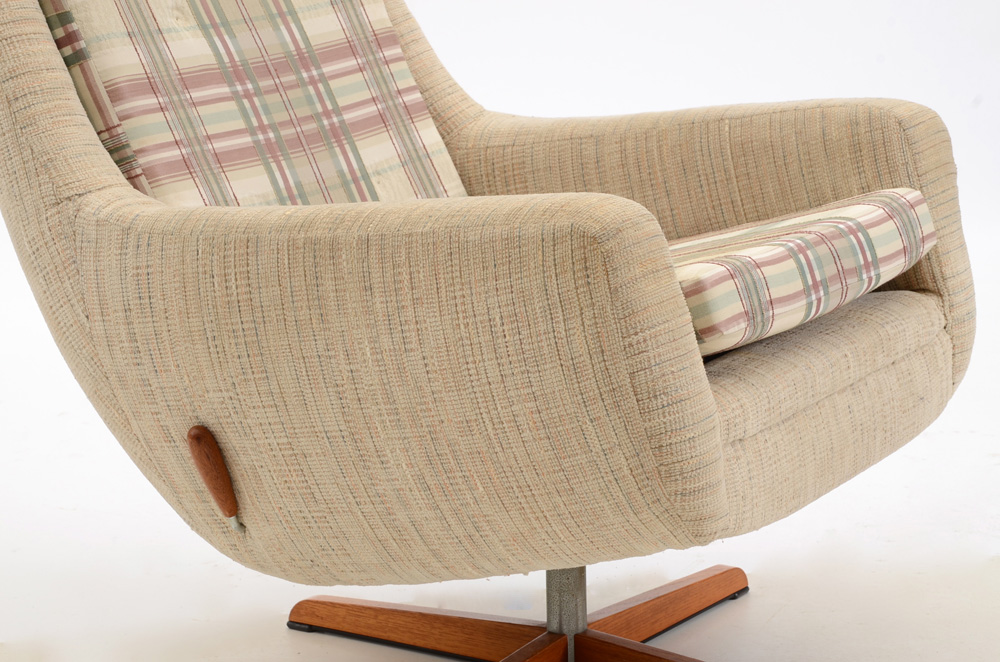 Mid-Century Modern Upholstered Reclining Swivel Chair