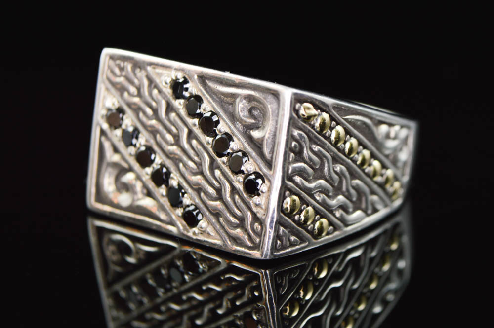 Robert Manse Sterling Silver 18K Gold and Onyx Mens Ring