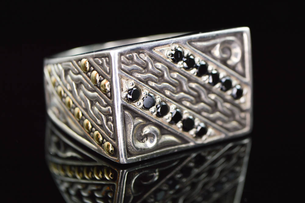 Robert Manse Sterling Silver 18K Gold and Onyx Mens Ring
