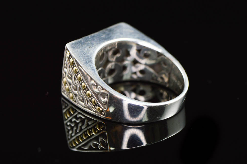 Robert Manse Sterling Silver 18K Gold and Onyx Mens Ring