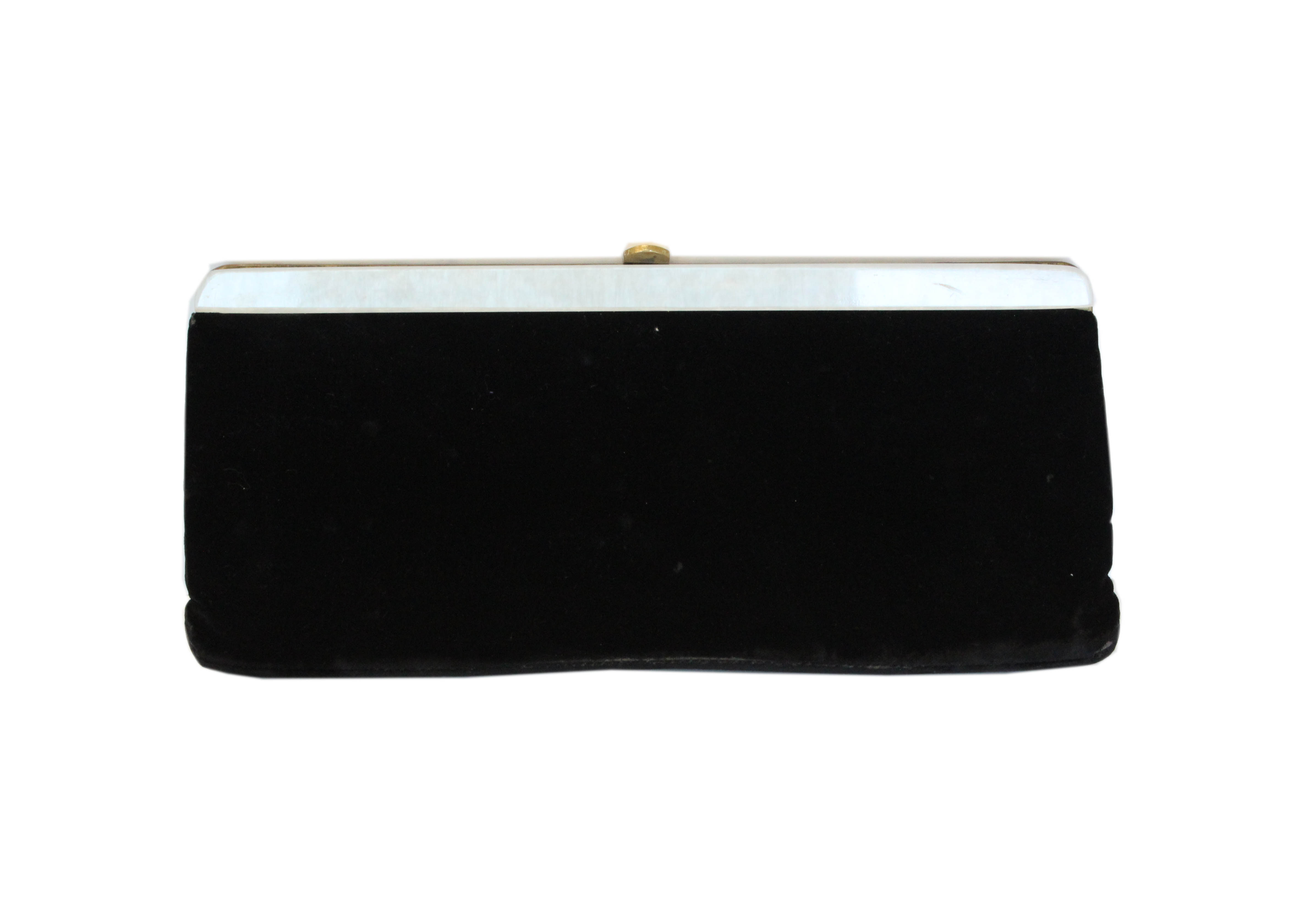 Black Velvet and Pearl Lucite Clutch Purse