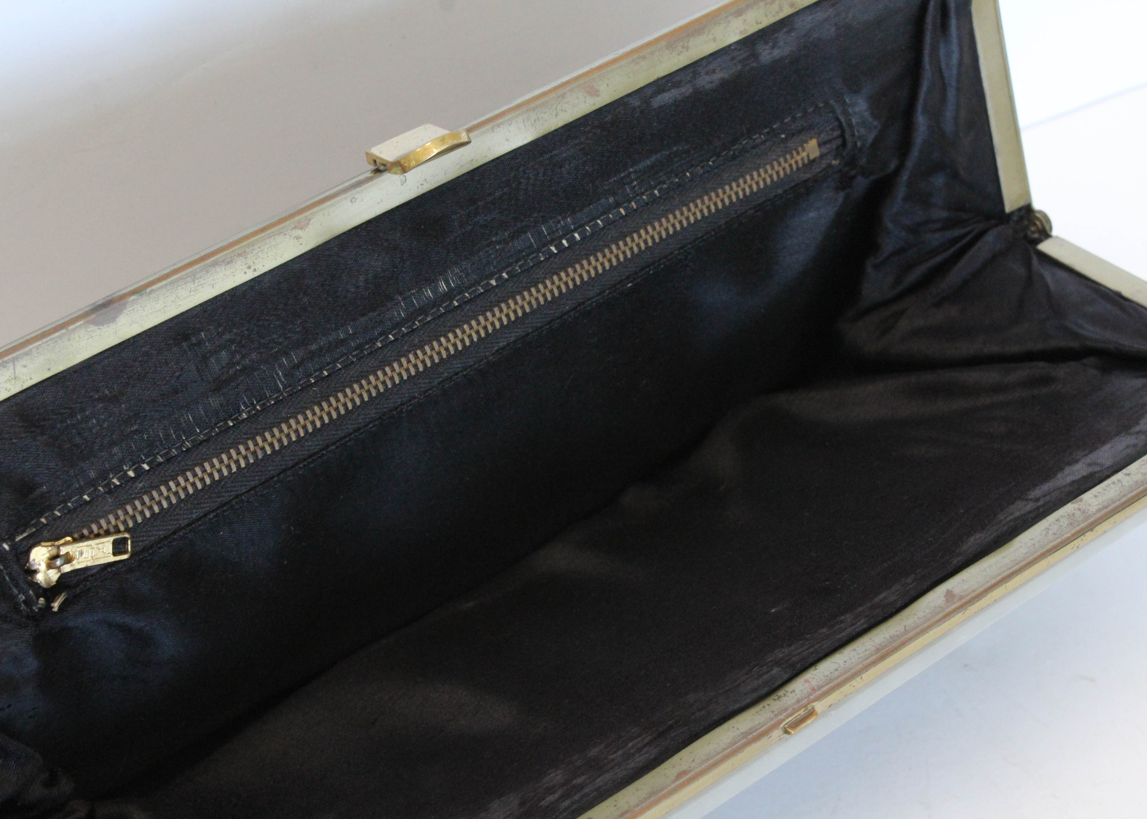 Black Velvet and Pearl Lucite Clutch Purse