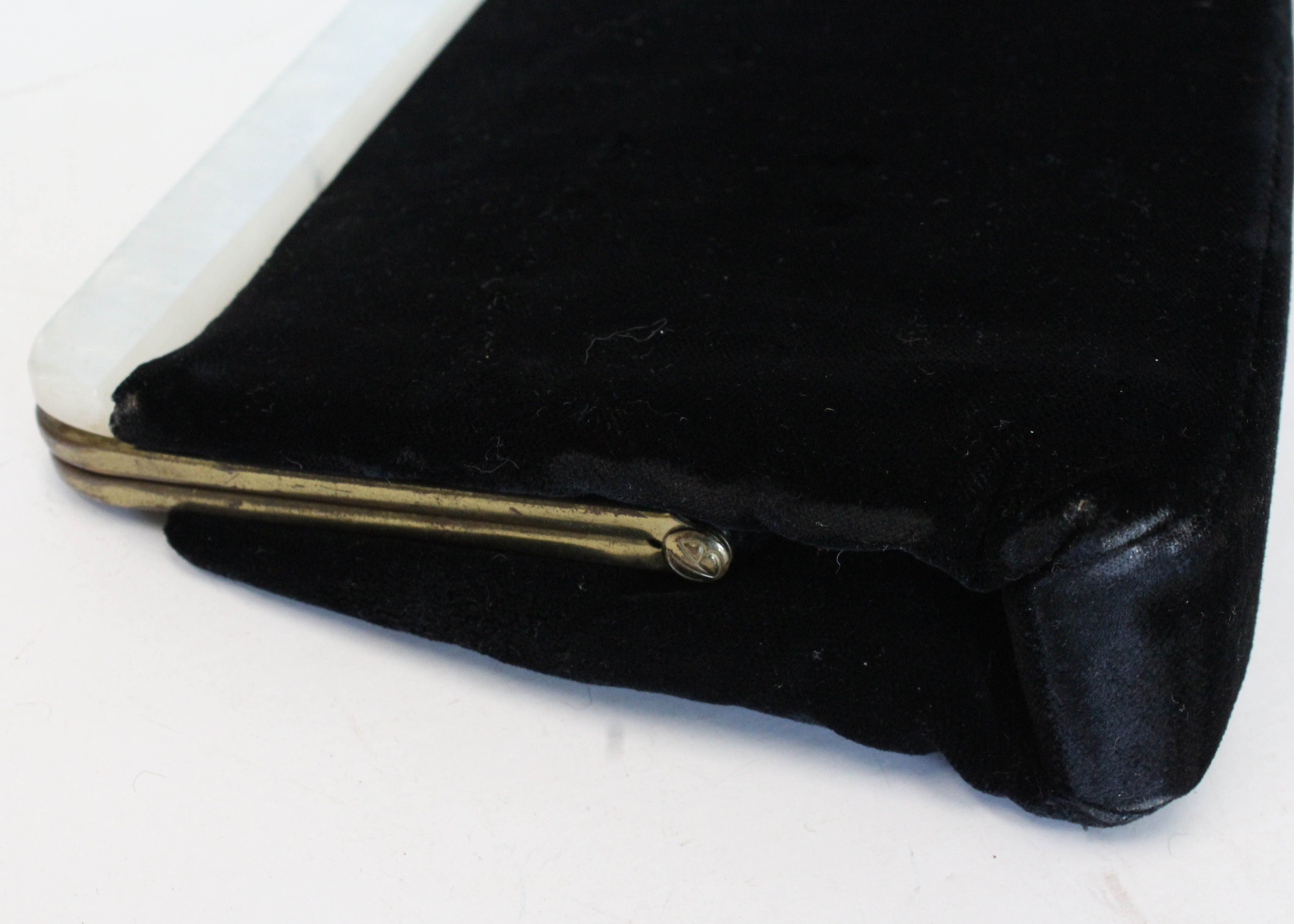 Black Velvet and Pearl Lucite Clutch Purse