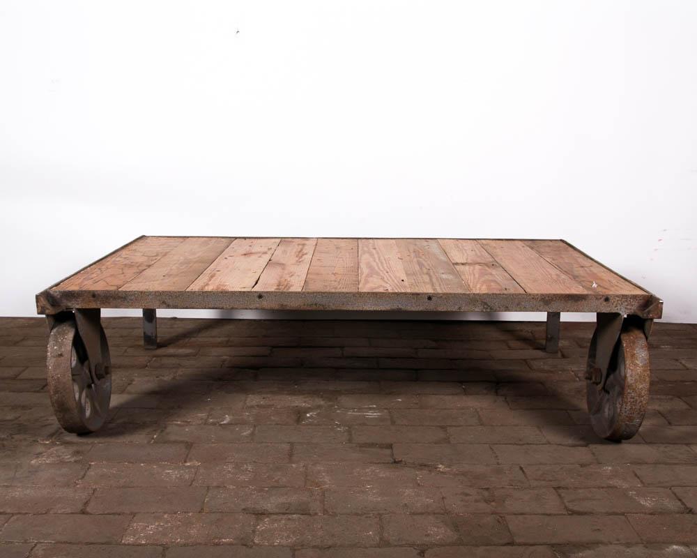 Industrial Style Wood and Cast Iron Coffee Table