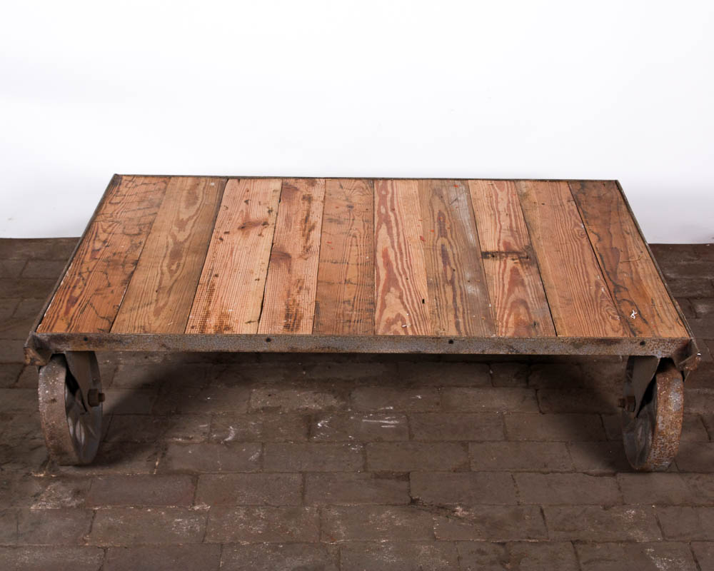 Industrial Style Wood and Cast Iron Coffee Table
