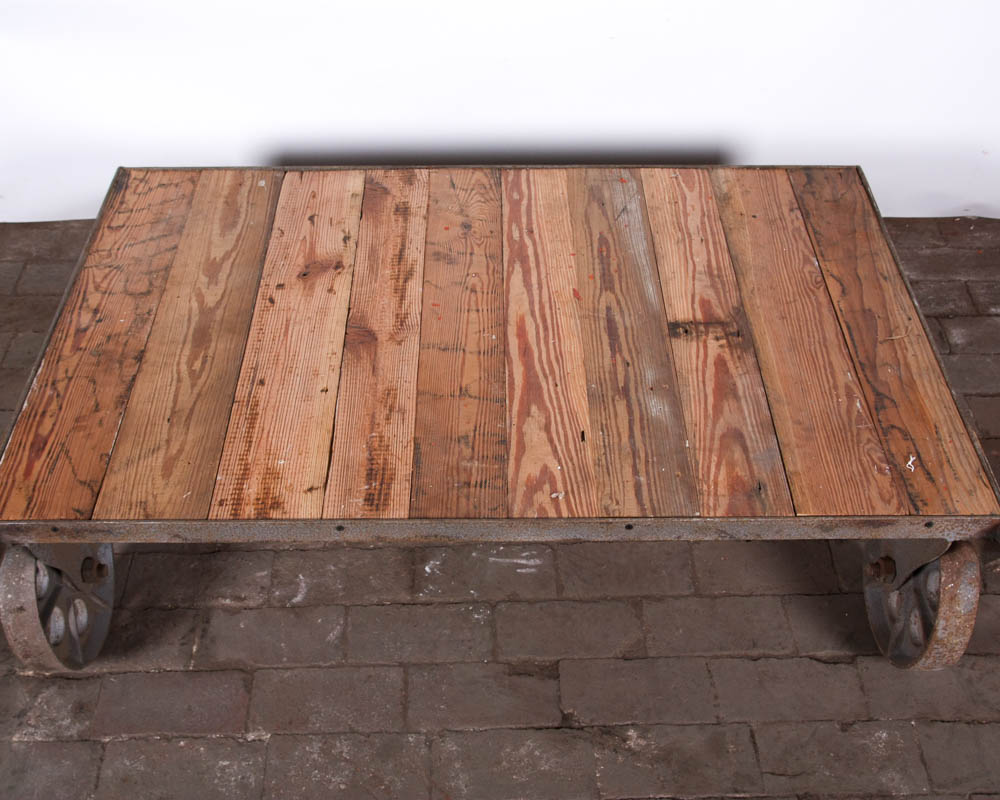 Industrial Style Wood and Cast Iron Coffee Table