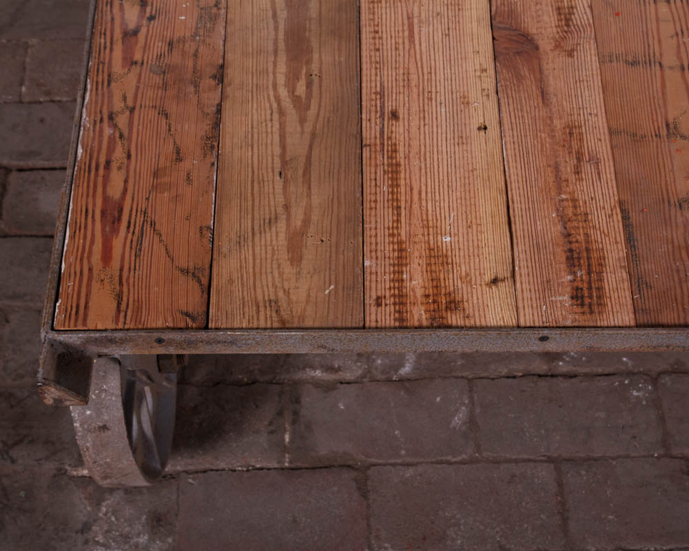 Industrial Style Wood and Cast Iron Coffee Table