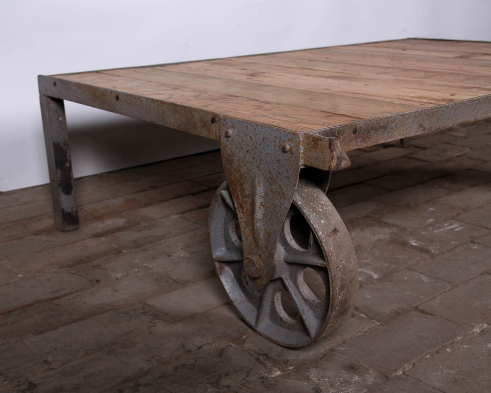 Industrial Style Wood and Cast Iron Coffee Table