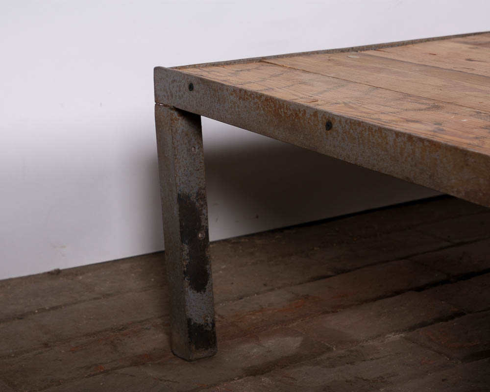 Industrial Style Wood and Cast Iron Coffee Table