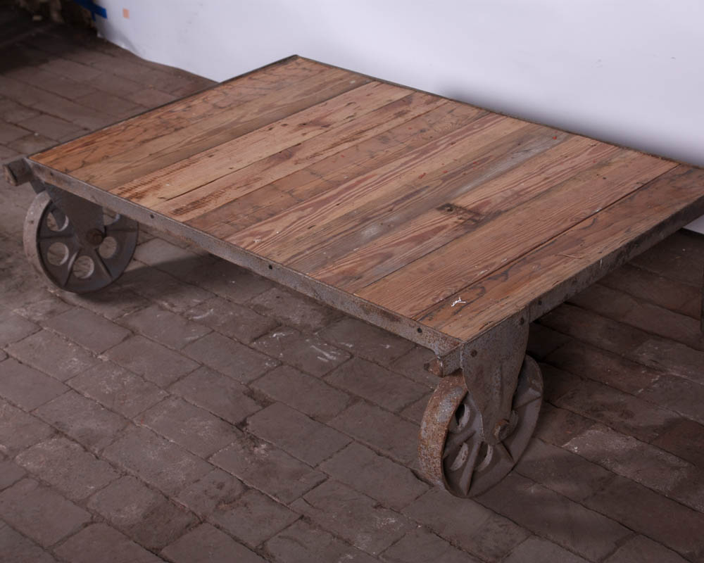 Industrial Style Wood and Cast Iron Coffee Table