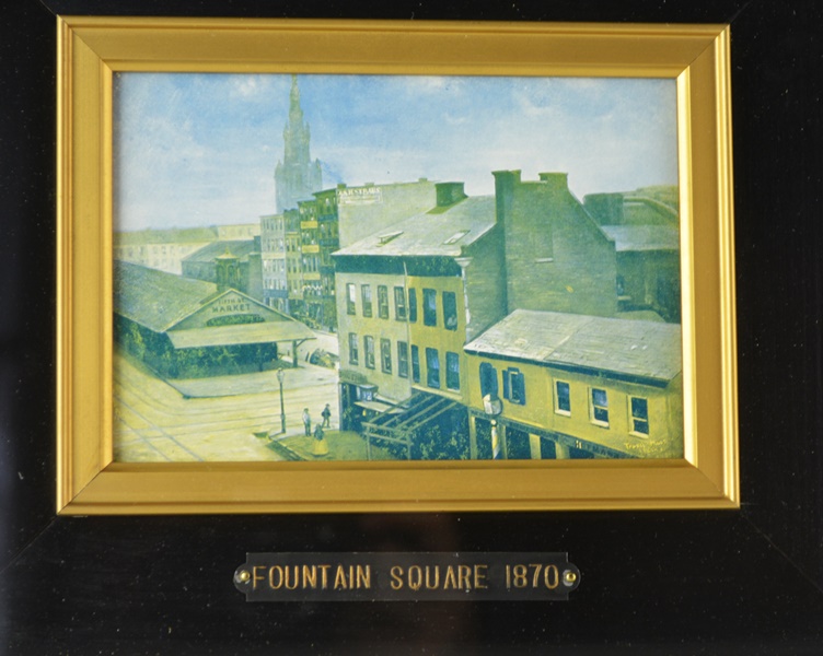 Offset Lithograph of Fountain Square In 1870