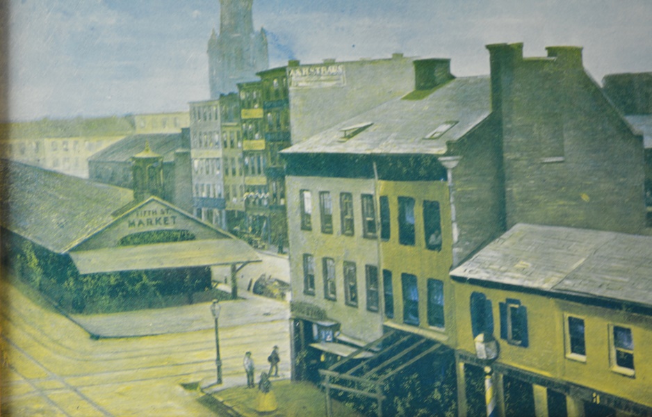 Offset Lithograph of Fountain Square In 1870
