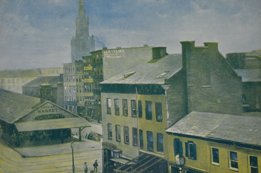 Offset Lithograph of Fountain Square In 1870