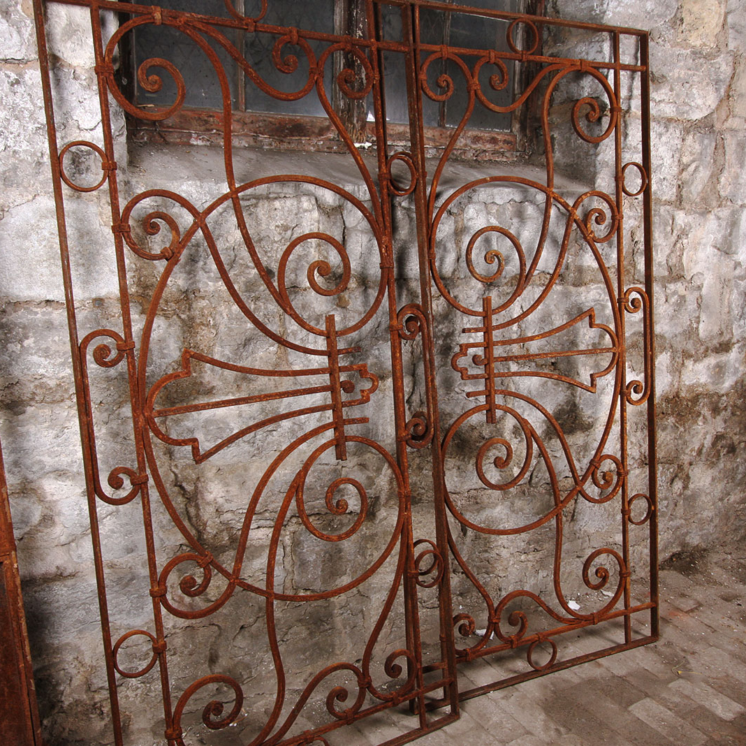 Large Antique Architectural Salvage Wrought Iron Gate Panels
