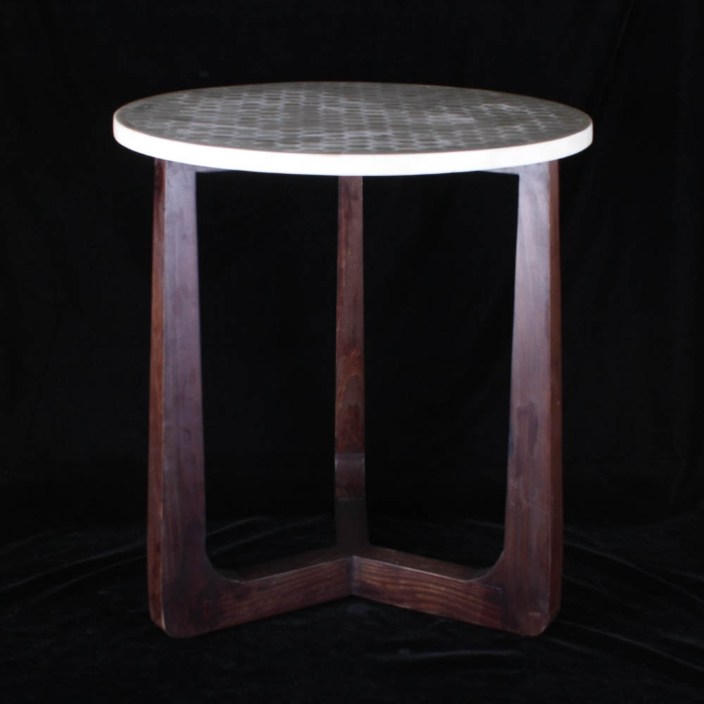 Round Side Table with Camel Bone Inlay