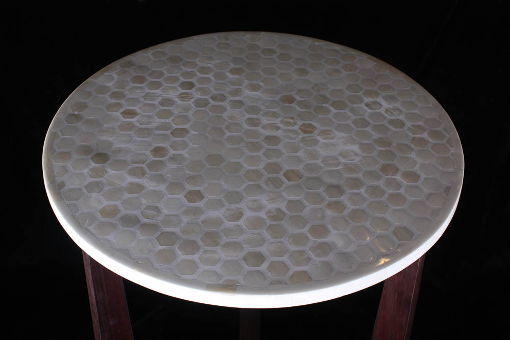 Round Side Table with Camel Bone Inlay
