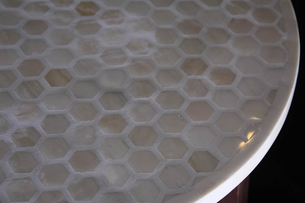 Round Side Table with Camel Bone Inlay