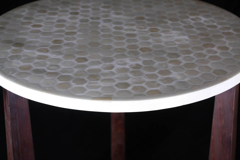 Round Side Table with Camel Bone Inlay