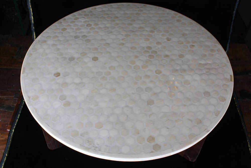 Round Coffee Table with Camel Bone Inlay