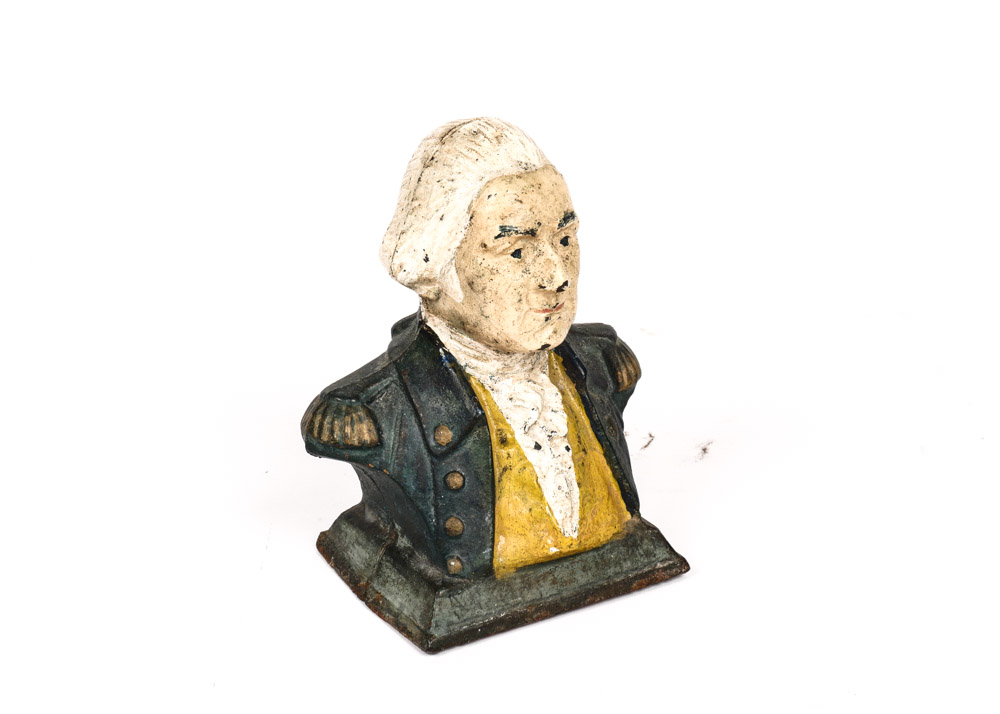 Antique Painted Cast Iron George Washington Bust Coin Bank