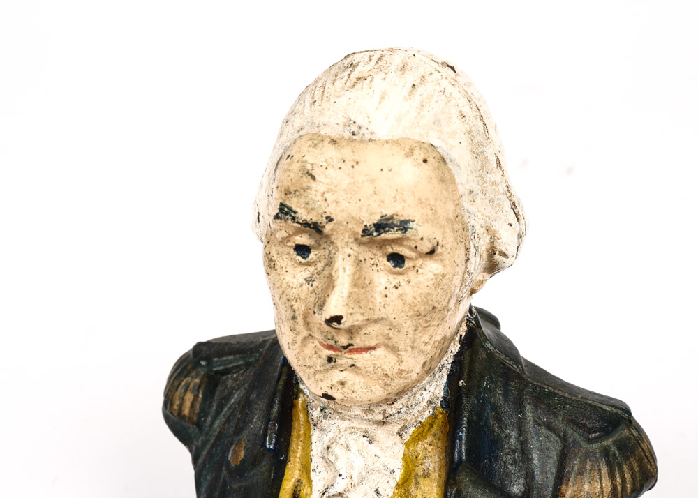 Antique Painted Cast Iron George Washington Bust Coin Bank