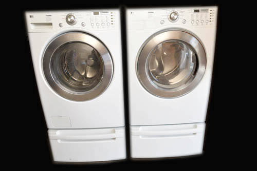 LG Tromm Electric Washer and Dryer with Pedestals