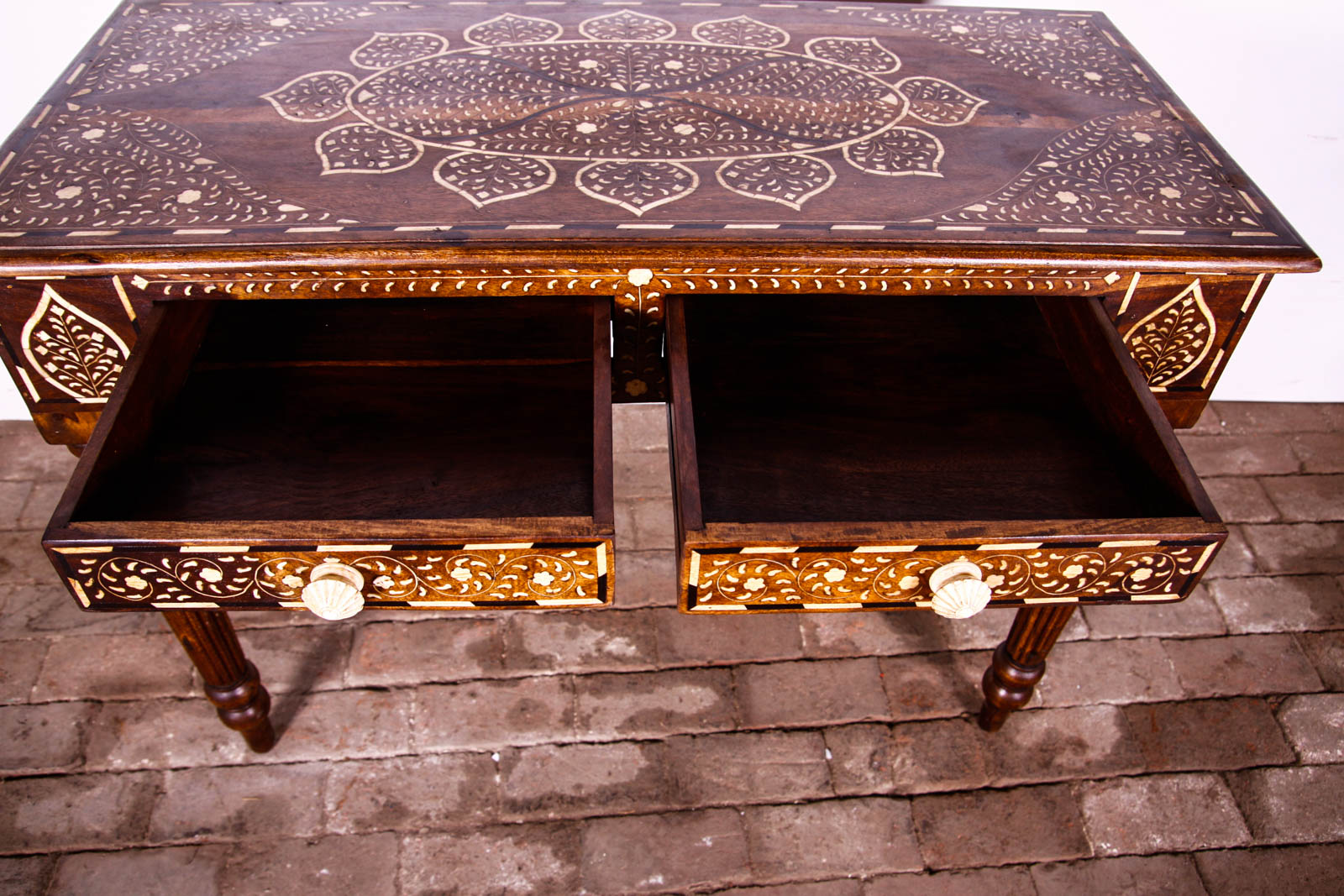 Walnut Console Table with Bone Inlay
