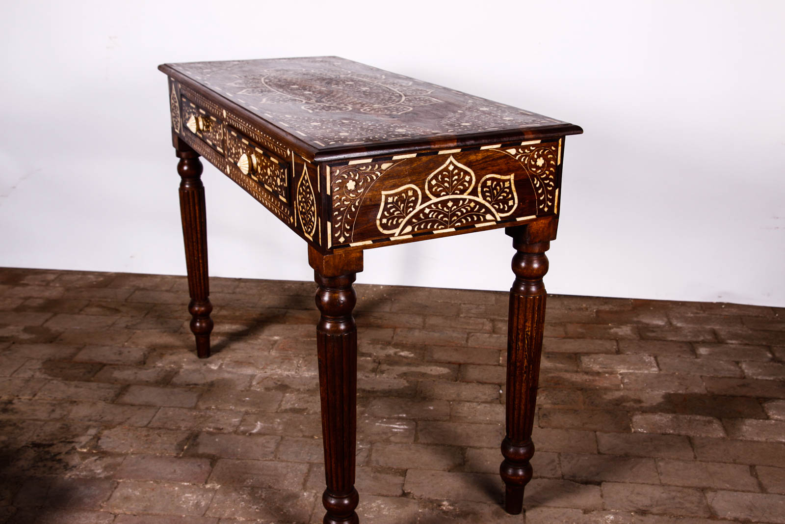 Walnut Console Table with Bone Inlay
