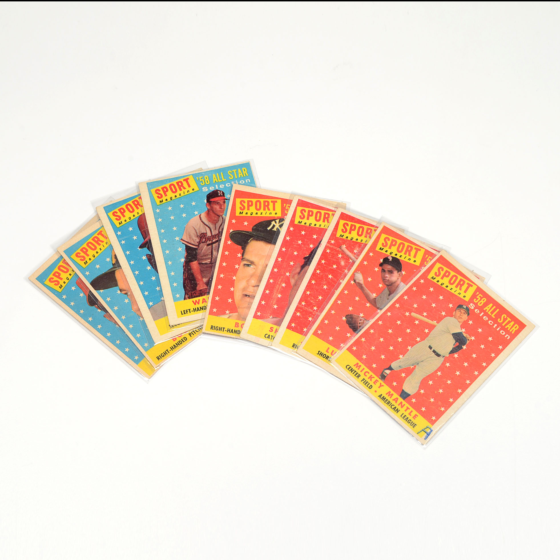 Nine 1958 All-Star Topps Baseball Cards Mantle, Robinson And More