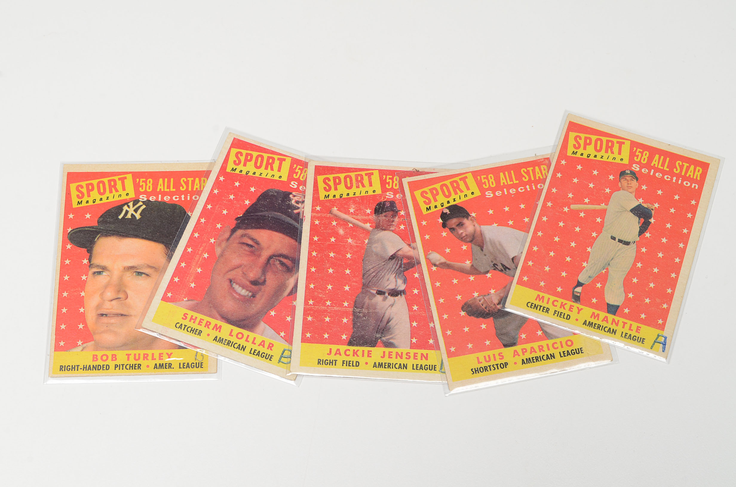 Nine 1958 All-Star Topps Baseball Cards Mantle, Robinson And More